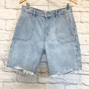 KanCan Lg Women’s Carpenter Denim Jeans Shorts Light Wash Painter High Rise